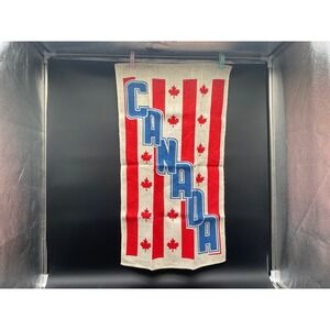 Vintage Canada Linen Towel‎ Red Maple Leaf Stripes 26"x16" Poland Textilimport